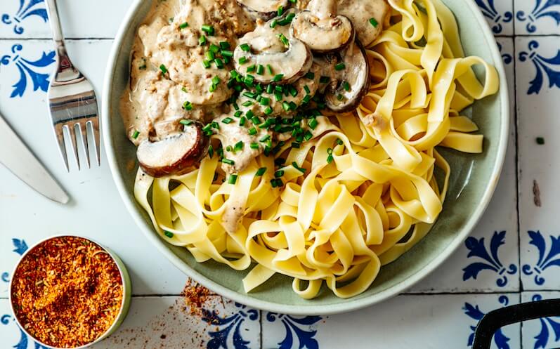 Soja Geschnetzeltes mit Tagliatelle